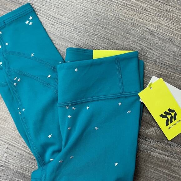 All in Motion Girls' Teal Blue Silver Star Print Leggings - Size XS - NWT - Picture 3 of 9